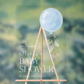 Blauwe ballon, Eucalyptus, welkom Baby shower Acryl Bord (Neutraal)