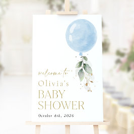 Blauwe ballon, Eucalyptus, welkom Baby shower Poster
