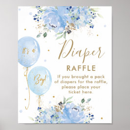 Blauwe ballon Floral Boy Baby shower Diaper Raffle Poster