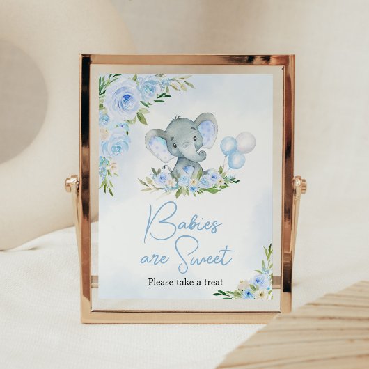Blauwe ballon Floral Elephant Baby's zijn zoet Poster