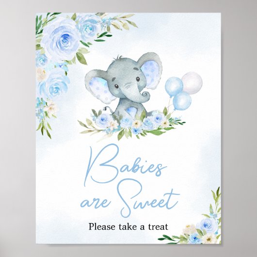 Blauwe ballon Floral Elephant Baby's zijn zoet Poster (Voorkant)