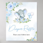 Blauwe ballon Floral Olifant Luier Raffle Poster (Voorkant)