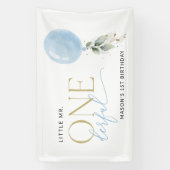 Blauwe ballon, groen, eerste verjaardag Welkom Spandoek (Verticaal)