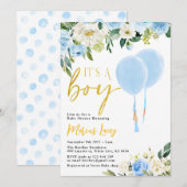 Blauwe ballon groen "Het is een jongen" Baby showe Kaart (Voorkant / Achterkant)