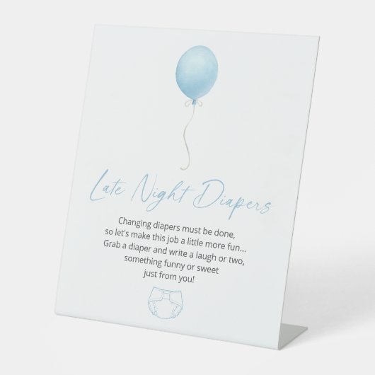 Blauwe ballon Late Night Luiers Reclamebord Met Voetstuk (Voorkant)