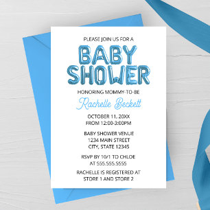 Blauwe Ballon Letter Baby Shower Uitnodiging