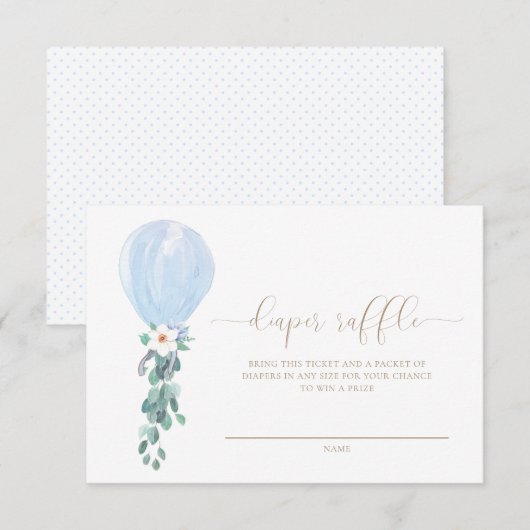 Blauwe ballon luiers tombola kaartje kaart (Voorkant / Achterkant)