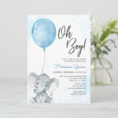 Blauwe ballon Oh Boy Elephant Baby shower Kaart (Staand voorkant)
