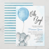 Blauwe ballon Oh Boy Elephant Baby shower Kaart (Voorkant / Achterkant)