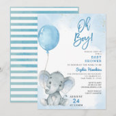 Blauwe ballon Oh Boy Elephant Baby shower Kaart (Voorkant / Achterkant)