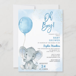 Blauwe ballon Oh Boy Elephant Baby shower Kaart