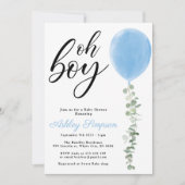 Blauwe ballon Oh boy eucalyptus baby shower Kaart (Voorkant)
