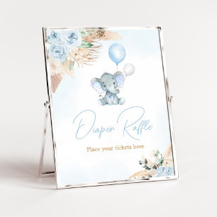 Blauwe ballon Olifant Baby shower Luier Raffle Poster