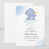 Blauwe ballon Schattigee olifant Baby shower Kaart (Voorkant / Achterkant)