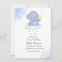 Blauwe ballon Schattigee olifant Baby shower Kaart