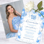 Blauwe ballon Sparkle Quinceañera Foto Kaart