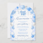 Blauwe ballon Sparkle Quinceañera Kaart (Voorkant)