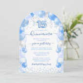 Blauwe ballon Sparkle Quinceañera Kaart (Staand voorkant)