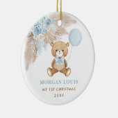 Blauwe ballon Teddy Bear Baby eerste kerstmis Keramisch Ornament (Rechts)