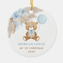 Blauwe ballon Teddy Bear Baby eerste kerstmis Keramisch Ornament