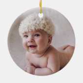 Blauwe ballon Teddy Bear Baby eerste kerstmis Keramisch Ornament (Achterkant)