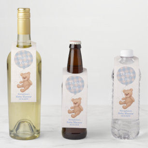 Blauwe ballon Teddy Bear Baby shower Dank je Flessenhanger