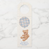 Blauwe ballon Teddy Bear Baby shower Dank je Flessenhanger (Voorkant)