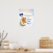Blauwe ballon Teddy Bear Baby shower Welkomstteken Poster (Keuken)