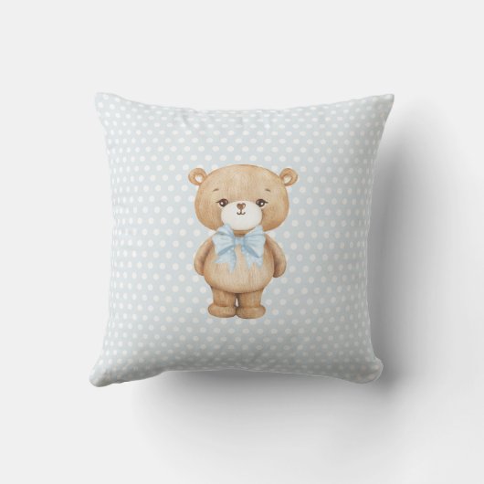 Blauwe ballon Teddy Bear Boho Baby Boy Nursery Kussen (Achterkant)
