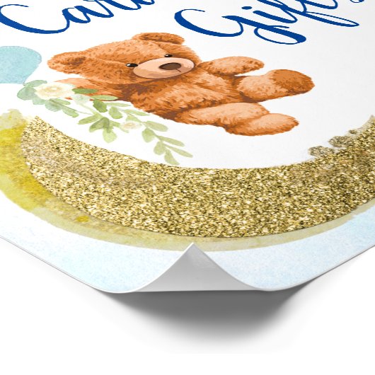 Blauwe ballon Teddy Bear Cards en Gifts Poster (Hoek)