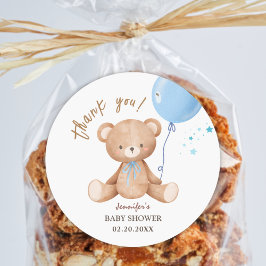 Blauwe ballon Teddy Bear | Jongen Baby shower Ronde Sticker