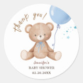 Blauwe ballon Teddy Bear | Jongen Baby shower Ronde Sticker (Voorkant)