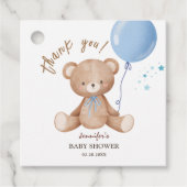Blauwe ballon Teddy Bear thema | Jongen Baby showe Bedankjes Labels (Voorkant)
