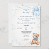 Blauwe Ballon Teddybeer Babyshower Uitnodiging (Voorkant)