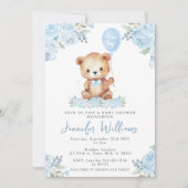 Blauwe ballon teddybeer zijn een jongen baby showe kaart (Voorkant)