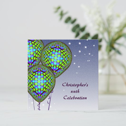 Blauwe ballon uitnodiging (Staand voorkant)