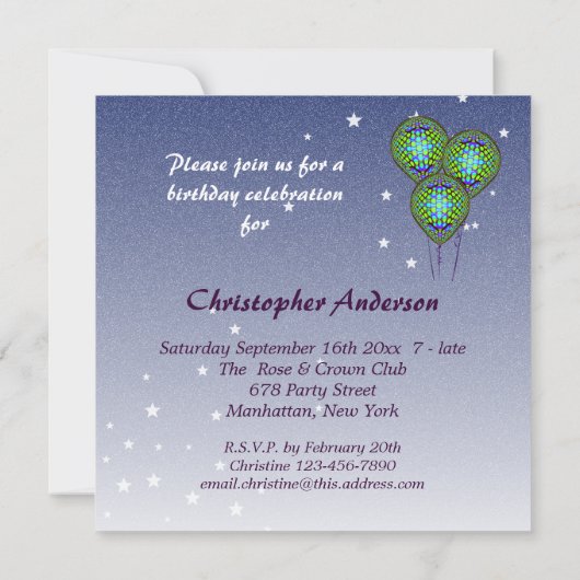 Blauwe ballon uitnodiging (Achterkant)