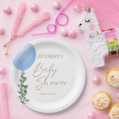 Blauwe ballon Waterverf Baby Boy Shower Oh Boy Papieren Bordje (Feest)