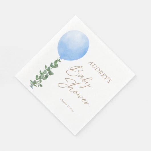 Blauwe ballon Waterverf Baby Boy Shower Oh Boy Servet (Hoek)