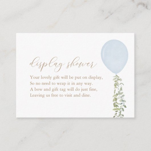 Blauwe ballon Waterverf Eucalyptus Display Shower Informatiekaartje (Voorkant)