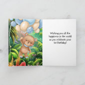 blauwe ballondij op 1 verjaardag kaart (Binnen)