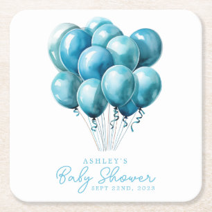 Blauwe Ballonnen Aquarel Jongen Baby Shower Kartonnen Onderzetters