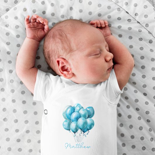 Blauwe Ballonnen Aquarel Jongen Baby Shower Romper