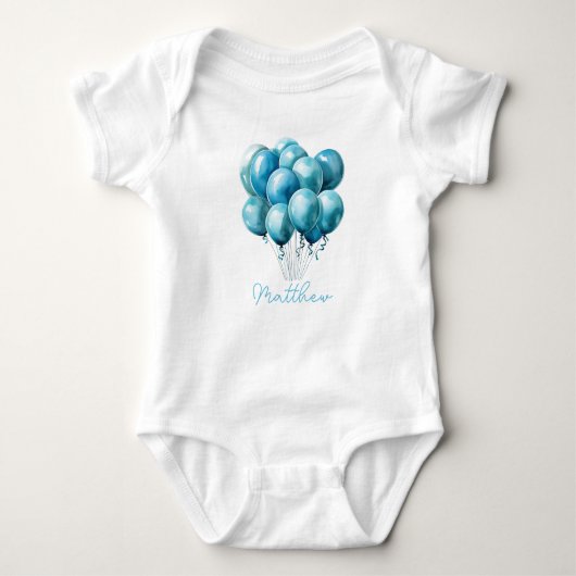 Blauwe Ballonnen Aquarel Jongen Baby Shower Romper (Voorkant)
