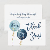 Blauwe ballonnen baby shower dank u notitiekaartje (Voorkant / Achterkant)