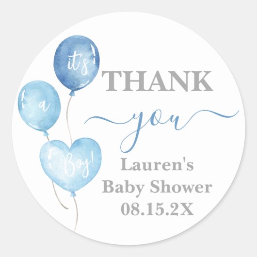 Blauwe ballonnen Baby shower Jongen Ronde Sticker (Voorkant)