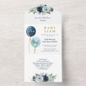 Blauwe ballonnen baby shower jongens uitnodiging (Binnen)