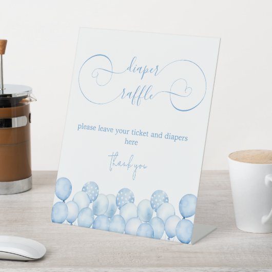 Blauwe ballonnen Baby shower luier Raffle Reclamebord Met Voetstuk (Insitu)