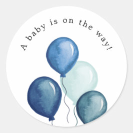 Blauwe Ballonnen Baby Shower Ronde Sticker