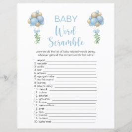 Blauwe ballonnen Baby shower Word Scramble